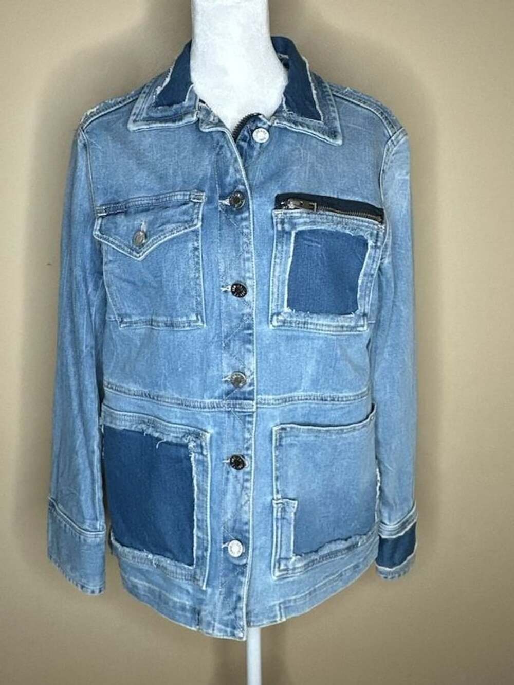 Zadig & Voltaire Kick Destroy Denim Jacket Size S Blue Patchwork